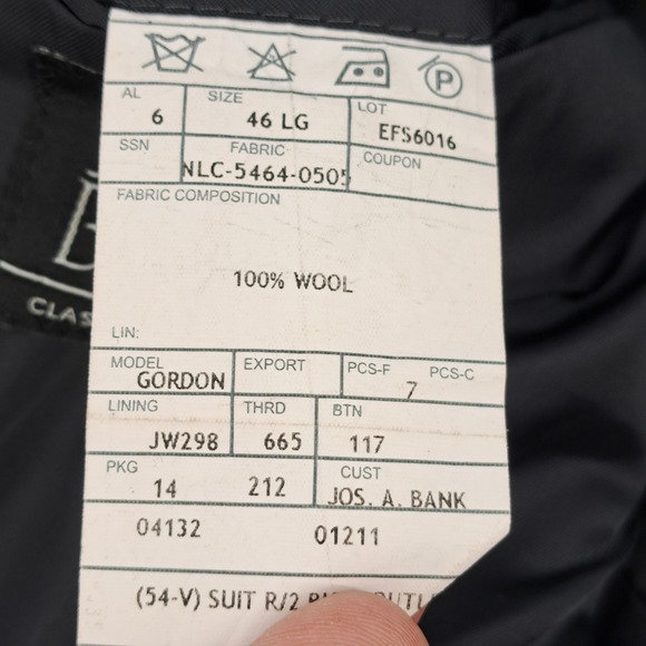 Jos A Bank Mens Navy 46L Blue Windowpane 100% Wool 2-Piece Suit Pants 40x31 - Picture 10 of 16